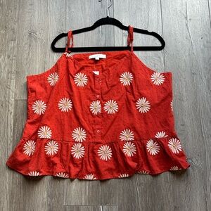 NWT Loft Daisy Print Red Summer Top size XXL